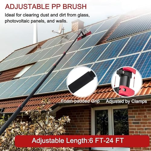 Kit de Limpieza de Ventanas con Suministro de Agua, pértiga telescópica y Cepillo Extensible de 3,6 m (12 pies). Ideal para la Limpieza de Paneles solares y techos de invernaderos.