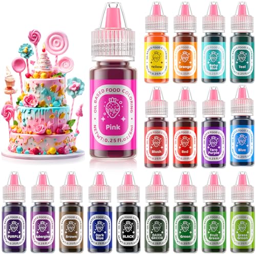 Image of Upgraded 18 Color Oil Based Food Dye Coloring for Chocolate Candy Cake - Edible Food Coloring for Cake Decorating Baking Cake Color for Cookie Icing Frosting Fondant Meringues Bottles (L)