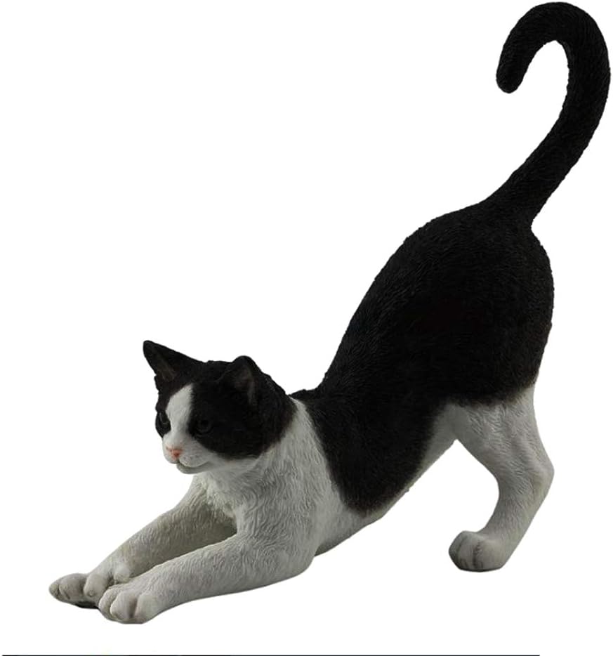 Tuxedo Cat, Black and White, Stretching, Statue Figurine, Polystone