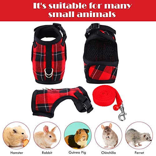 2 Pieces Guinea Pig Harness and Leash Plaid Hamster Harness with Safety Bell Adjustable Ferret Harness and Leash Set No… - Image 4