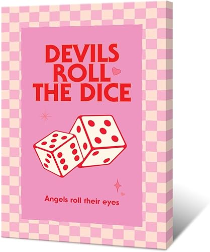Miniatura 6 de Bittiler Pósteres retro rosados de los diablos enrollados con los dados, números de la suerte, 6 lienzos, impresiones artísticas coloridas y lindas
