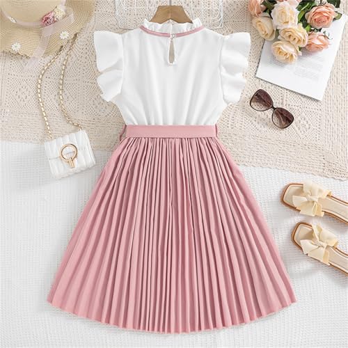 Girls' Elegant Ruffle Sleeve Dress with Bowknot Pleated Skirt Party and Special Occasions Summer Dresses2