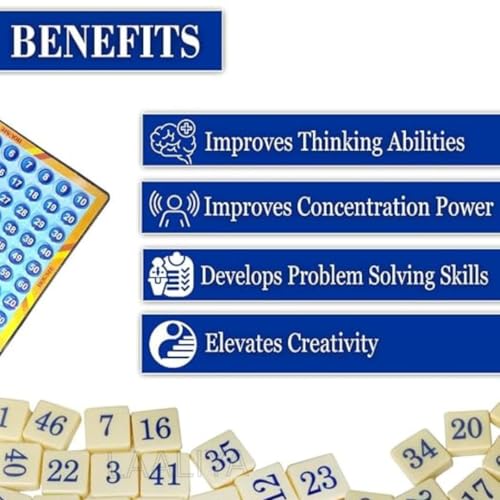 Image of Housie Game Set for Family Entertainment - 48 Reusable Plastic-Coated Cards, 1-90 Number Board, 90 Number Tiles, No Pens or Pins Required - Classic Tambola Board Game for Kids & Adults