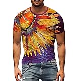 Hemd Floral Herren Langarm Sommer Herren Ausschnitt Runde Kurze 3D lässige T-Shirt mit Ärmeln Top Bedruckte Bluse für Männer Hemd Nadelstreifen Herren