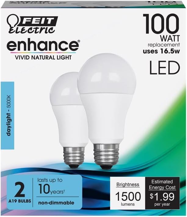 Feit Electric Enhance A21 LED Bulb 2-pack packaging