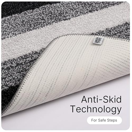 Image of SARAL HOME EASY LIVING Microfiber Striped Rectangle Shaped Anti-Skid Bath Mats | Soft & Super Absorbent Mats for Shower | Washable, Non-Slip & Quick-Drying Mats, 35x50 CM | Pack of 2 (Black)
