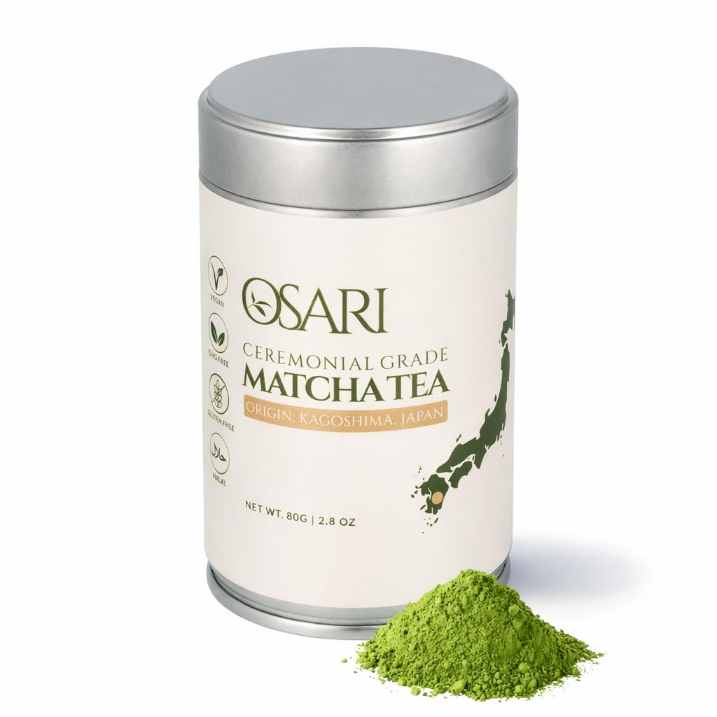 OSARI Matcha Ceremonial 80 g – Primera Cosecha de Kagoshima, Japón – Matcha Japonés 100% Puro – Molido a la Piedra y Analizado en Laboratorio – Umami Suave