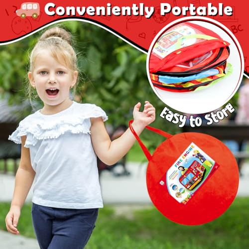 Pop Up Play Tent for Kids Aged 3-5 Years Old Boys and Girls : Fire Truck Tent Playhouse Toy Play Tents for Toddlers 3-5 Kids Tent Indoor Outdoor Playhouse Toys for 3 + Year Old, Fire Truck - Image 6