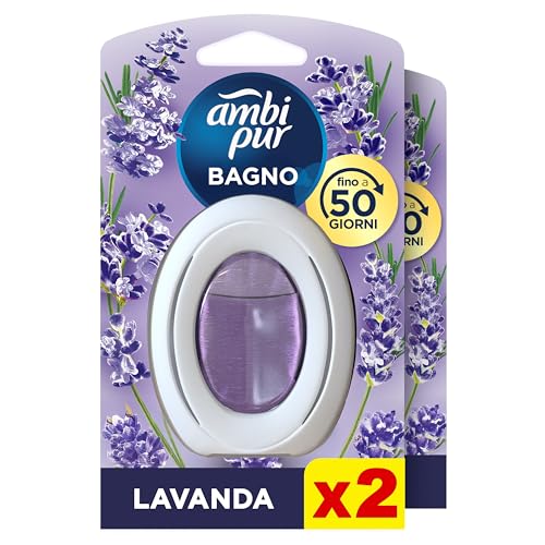 Ambi Pur Bagno, Profumatore per Ambienti, Fragranza Lavanda, 2 Profumatori, Deodorante Ambiente Con Tecnologia Elimina Odori, Durata 45 Giorni per Profumatore