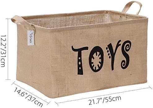 Hinwo 63L Large Capacity Burlap Storage Bin Basket Thickened Linen Jute Fabric Toy Chest Organizer with Handles for Kids Toys Laundry Clothes Nursery Playroom and Shelves, 22 x 15 x 12 (Toys)