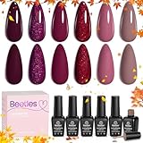 Beetles Gel Nail Polish Set, Berry Merlot Series 6 Colors Nail Art Gift Box, Soak Off UV Nail Gel Kit