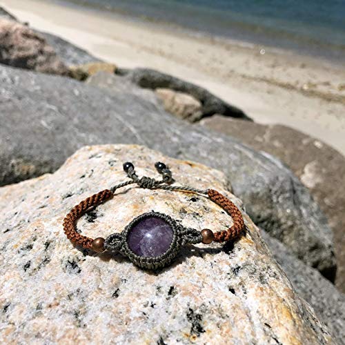 Amethyst Bangle Bracelet Purple Stone Hand Woven Macrame Bracelet In Gray And Orange Cord For Women And Teen Girls #TOP4