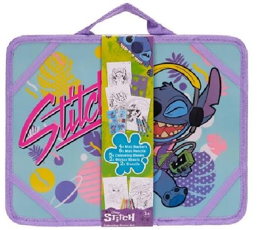 UKToyworld Travel Art Case Stitch Colouring Set Kids Sticker Art Gift Set