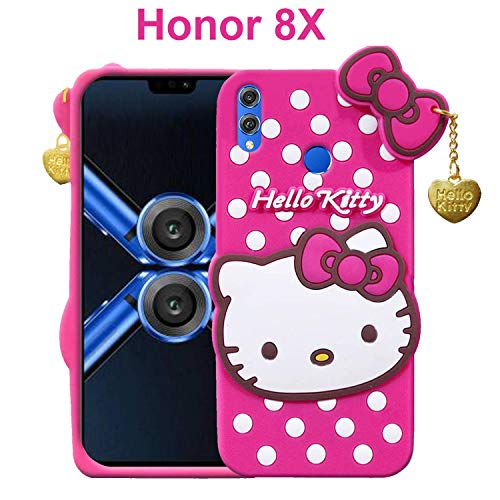 Image of Unirock Hello Kitty Back Case Cover for Honor 8X| 3D Cute Hello Kitty Case |Soft Silicone Rubber Back Cover with Pendant Kitty Cover for Honor 8X (Pink)