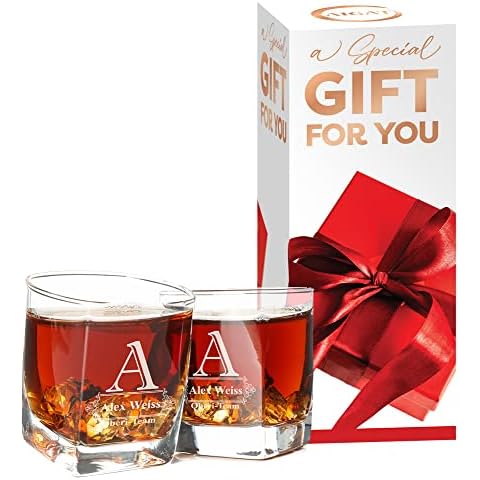 AIGAT Housewarming Gift Personalsied Whiskey Glass 270ml ,48 Different Designs Set of 2Pcs Cover