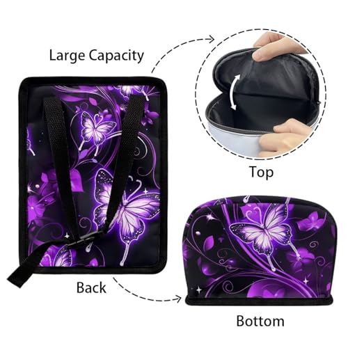 Image of KEIAHUAN Purple Butterfly Car Garbage Bag Hanging Collapsible Large Capacity Garbage Can Portable Car Trash Can with Lid Collapsible Vehicle Interior Accessories for Women