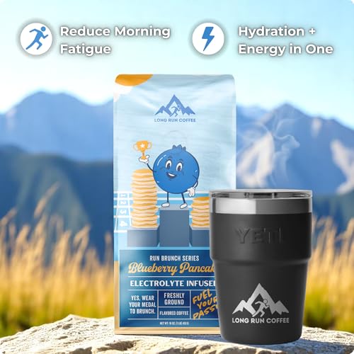 Image of Long Run Coffee - Hydrating Coffee with Electrolytes - All Natural Energy + Hydration + Recovery for Athletes - Stomach Friendly Electrolyte Coffee for Runners (1 lb, Blueberry Pancake)