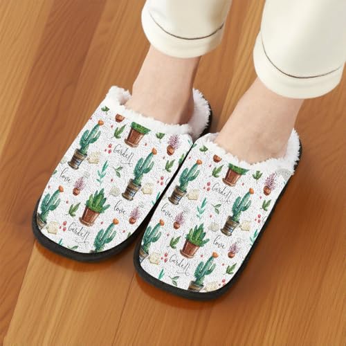 Fuzzy Travel Slippers for Women Men Indoor Outdoor Funny Watercolor Garden Plants Print Bedroom Fluffy Slipper Fleece-Lined Fall Winter Warm Cozy Soft Plush House Shoes Holiday Gifts3