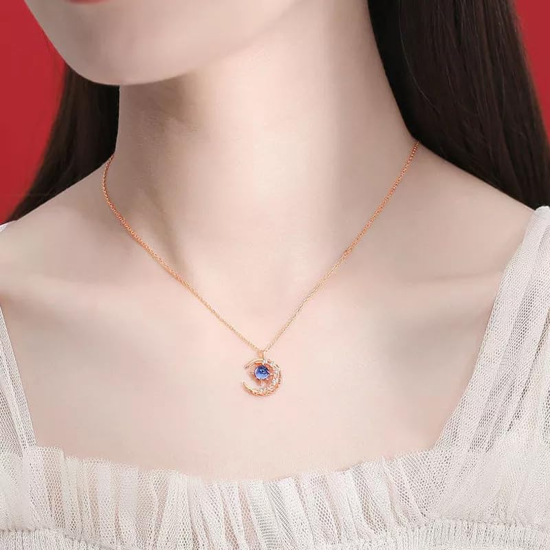 RTY Crystal Half Moon Necklace for Women Teen Girls Blue Starry Sky Universe Sun Moon Pendant Necklace Rhinestone Moon Star Pendant Valentine's Day Gift3