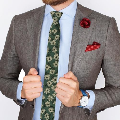 Image of Mantieqingway Men's Skinny Tie, Cotton Floral Ties for Men Wedding Necktie for Groom, Groomsmen, Missions, Dances