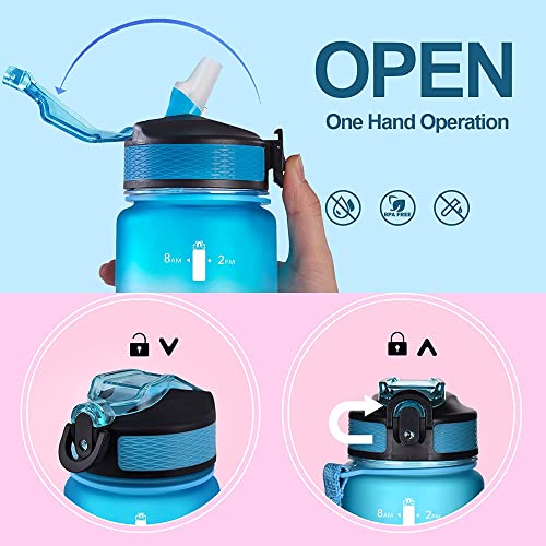 Sports Bottle 1L BPA Free Plastic Bottle With Strew and Time Marking, Leak-Proof, Blue & Purple, 1000 ml - Image 3