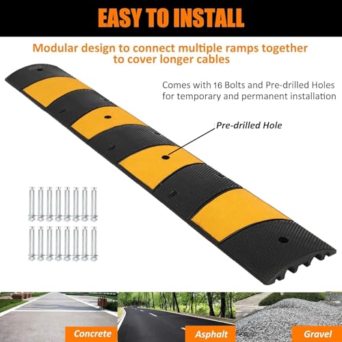 Image of 4-Pack 6FT Rubber Speed Bump, Heavy Duty Speed Bump Cable Protector Ramp, 72.4 inch x 12 inch x 2 inch Traffic Hump Floor Cord Cover for Driveway /Garage /Parking Lot