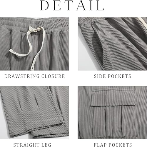 Mens Baggy Cargo Pants Wide Leg Loose Fit Drawstring Lightweight Sweatpants Elastic Waist Open Bottom Casual Pants4