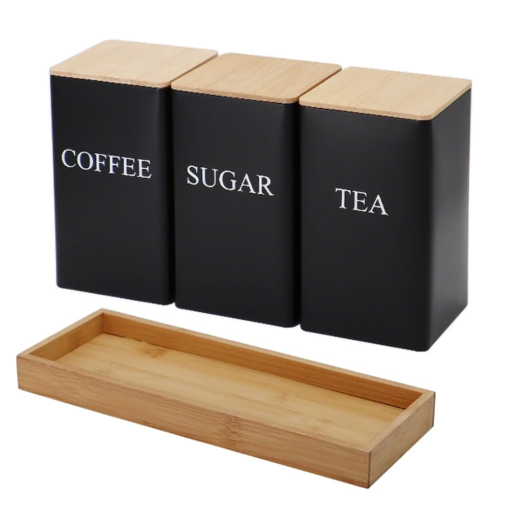 CTRLZS Kitchen Storage Box with Lid, Metal Tea Coffee Sugar Storage Jar, Countertop Food Container Box, Tea Jar Snack Jar A