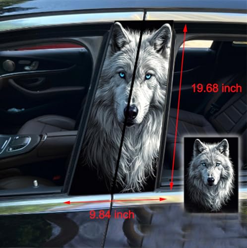 Image of 2pcs /1set Car B Pillar Sticker Decal Upgraded Vinyl Car Decals Body Side Stickers,Wolf Graphics Scratch Cover Large Sticker for Car Auto Van SUVs Trucks 19.6'' (White 1)