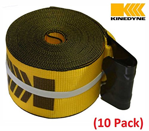 Mytee Products Kinedyne Winch Straps 4" X 30' Gold Heavy Duty Tie Down W/Flat Hooks Wll# 5400 Lbs | 4 Inch Cargo Control For Flatbed Truck Utility Trailer (10 Pack) #TOP4