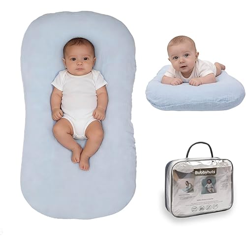 Baby Lounger - Snuggle Cozy Me Infant Lounger for Newborn 0-12 Months, Muslin Cover，Portable Breathable & Soft Baby Nest Lounger for Home and Travel - Blue