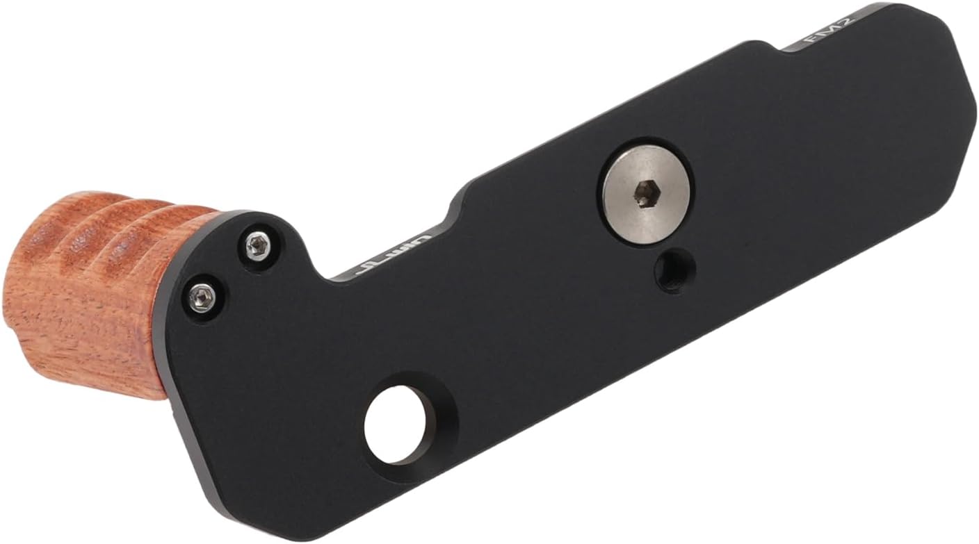FM2 L-Shape Bracket with Wooden Grip for Nikon FM2 Camera, with 1/4"-20 Mounts, Arca-Swiss Quick Release Aluminum Baseplate, Tripod & Gimbals Compatible (Black)
