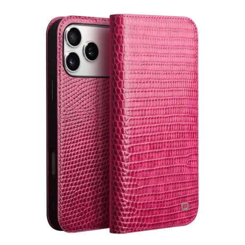 Étui iPhone 17 Pro Qialino rose croco pour protéger l'écran