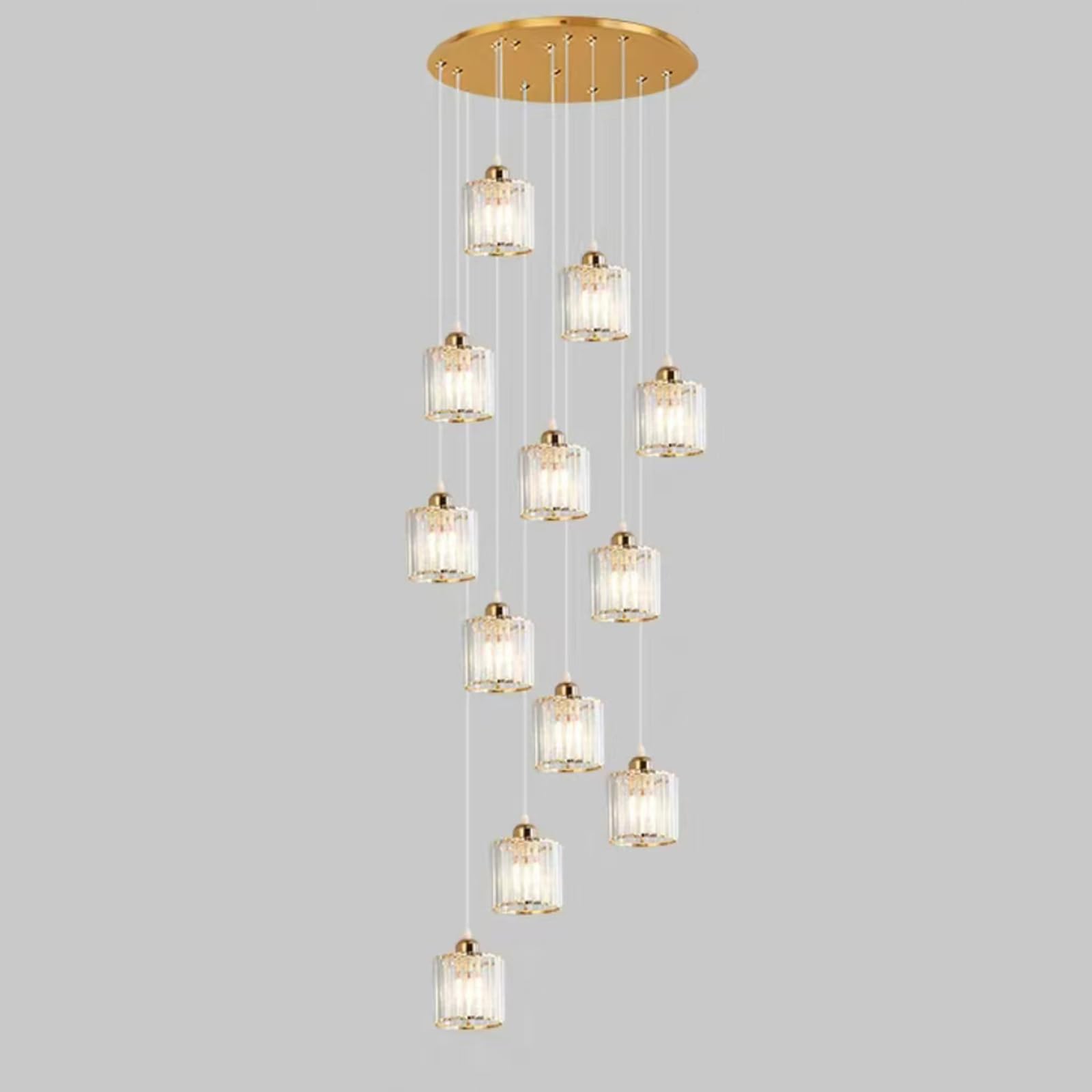 SXECAEPS 6 Glass Ball LED Chandelier, Staircase Pendant Light, Crystal Lamp,Adjustable Length Chandeliers, Long Chandelier in The Villa, Stairwells and Living Room,Tricolor Light,12 Heads