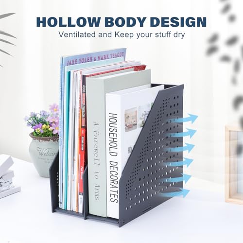 FRETONBA A4 Folding Magazine File with 2 Compartments - Dark Grey, 2 Compartments Dark Grey, 17 cm x 25,5 cm x 24,5 cm - Image 4