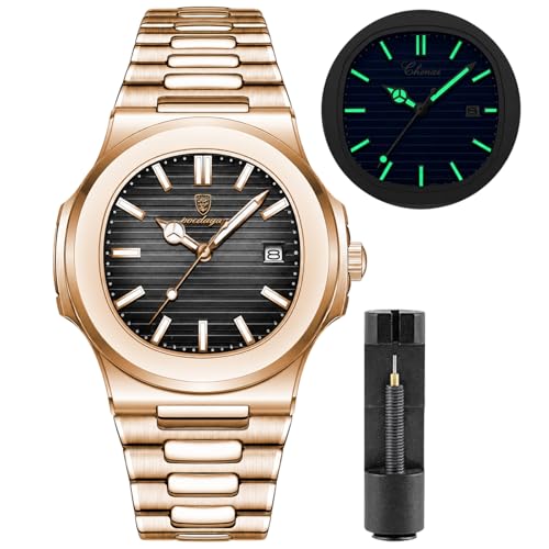 Image of Gosasa Fashion Men's Watches Date Business Watch Stainless Steel Luxury Style Luminous Quartz Waterproof Analog Display Male Wristwatch