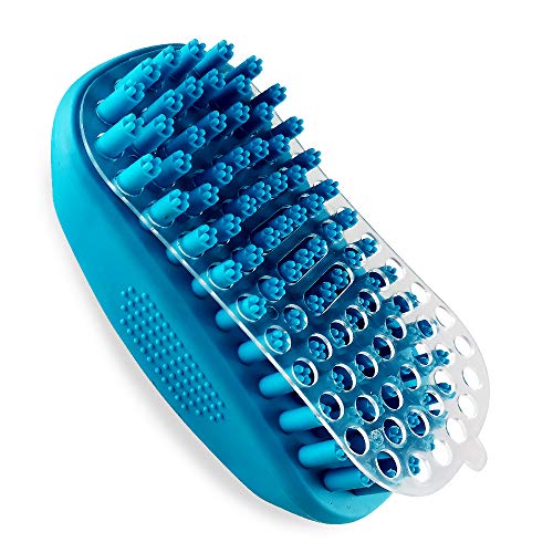 Pet Bath And Massage Brush, Great Silicone Shampoo Brush for Long & Short Hair Medium Large Pets Dogs Cats Bath Deshedding and Massaging Anti-Skid Rubber