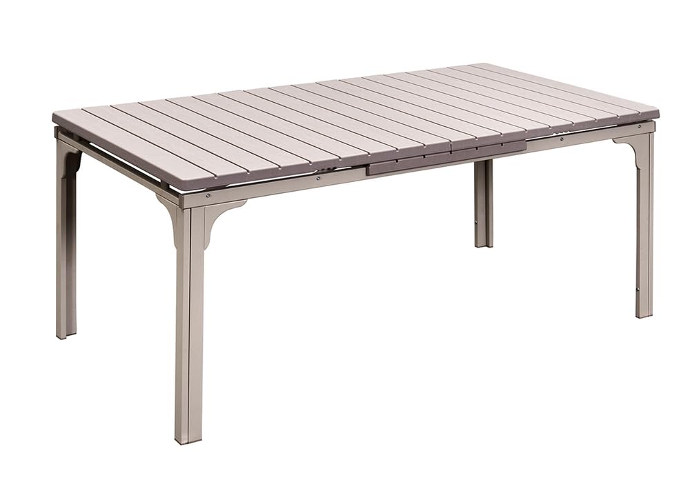 VERDELOOK | Tavolo Allungabile Tenerife Beige 180/240x90 H76 cm, Rettangolare da Giardino con Piano in HDPE Effetto Legno e Struttura in Metallo Verniciato, Apertura con Ali Laterali
