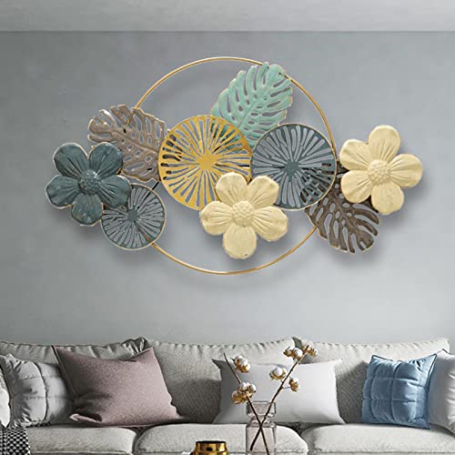 Ainydie 3D Blumen Metall Wanddeko, Hintergrund Wand Wandbild Hängen Ornament Skulptur, Dekoratives Geschenk für Wohnzimmer Schlafzimmer Esszimmer,110x63cm Cover