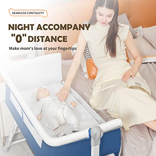 Scxfedor Bedside Bassinet For Baby,Baby Bedside Crib With Storage Basket, Bassinet Bedside Sleeper Adjustable Portable Bed For Infant,Baby Bassinets Bedside Sleeper(Blue) #TOP6