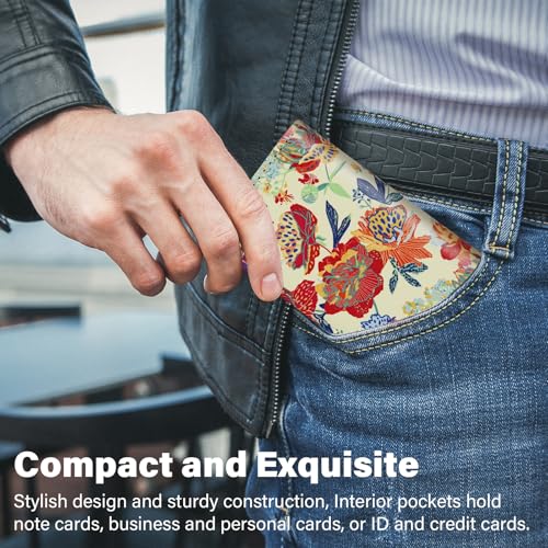Image of Business Card Holder，PU Leather Business Card Case Color Printing Pattern Card Holder Wallet，Pockets Magnetic Credit Card Holders for Men and Women - Purple Flowers
