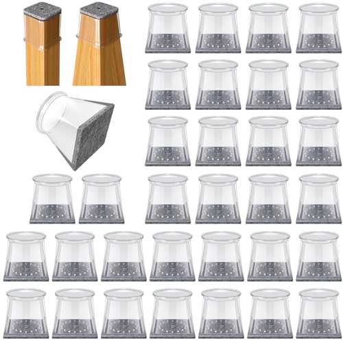 Image of 32 Pcs Square Chair Leg Protectors for Hardwood Floors,Felt Furniture Floor Protectors with Silicone Caps, Small Size (Fits Chair Legs with Side Length: 3 /4 inch to 1-1 /16 inch)