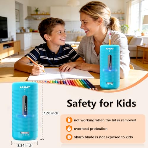AFMAT Electric Pencil Sharpener, Fully Automatic Pencil Sharpener, Auto in & Out, Rechargeable Hands-Free Sharpeners for Jumbo & Colored Pencils (6.5-12mm), Portable for Home/Classroom/Office PSC2 — view 4