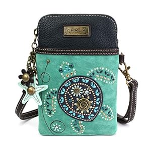 Chala Dazzled Crossbody Cell Phone Purse – Women Faux Leather Multicolor Handbag with Adjustable Strap – Turtle Turquoise