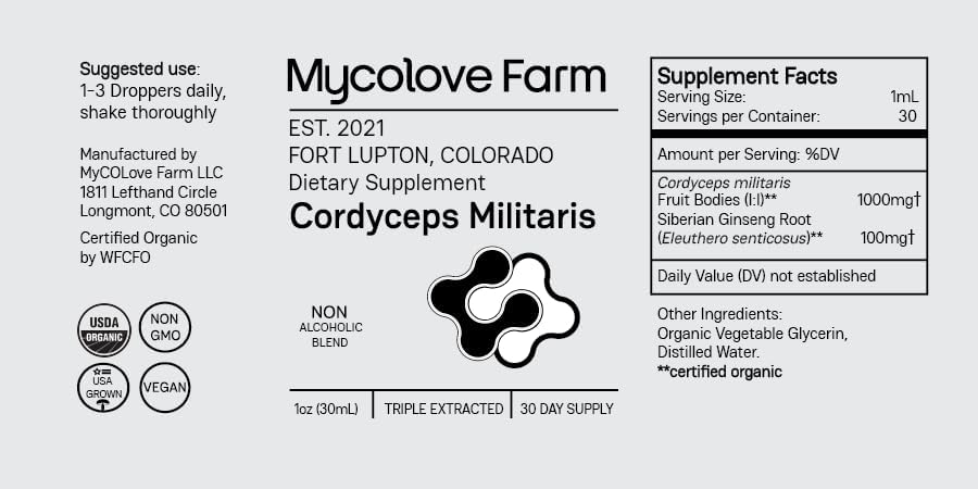 Miniatura 6 de Mycolove Farm Tintura orgánica de hongos Cordyceps Militaris y ginseng siberiano, impulso de energía natural, certificado USDA