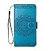 Produktbild Huawei P9 Hülle, SONWO Premium Prägung Mandala PU Lederhülle Flip Brieftasche Hülle Cover Schale Ständer Etui Wallet Tasche Case Schutzhülle für Huawei P9, Blau