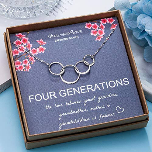 Four Generations Necklace for Great Grandma Gifts, Sterling Silver 4 Circle Infinity Necklaces for Women, Mom Gift, Mothers Day Jewelry, Grandmother Birthday Gifts from Grandchildren3