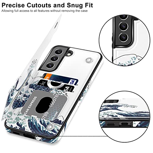 Leto Galaxy S23+ Plus Case,Luxury Flip Folio Leather Wallet Case Cover With Fashion Designs For Girls Women,Card Slots,Protective Phone Case For Samsung Galaxy S23 Plus 6.6" Sea Waves #TOP2