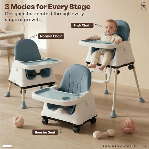 Image of StarAndDaisy High Chair for Baby /Baby Feeding Chair for 0 to 5 Years with 4 in-1 Multifunctions /High Chair with Height Adjustable,Wheels, Detachable Tray & 3-Point Safety Belt. (Blue)