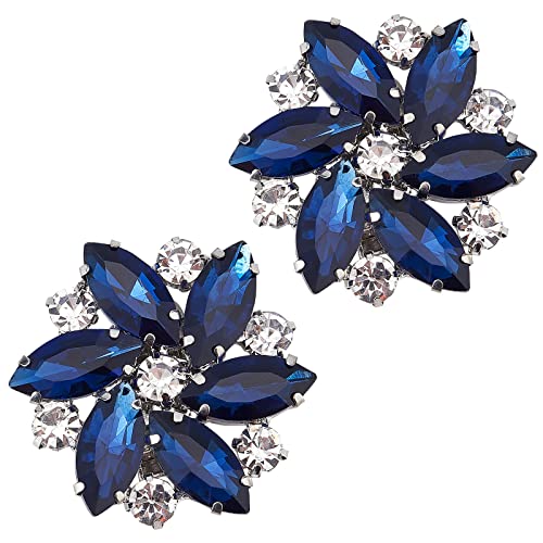 FINGERINSPIRE 2 clips cristal para zapatos 32,5x31,5mm diamantes imitación azules, hebillas encantos exquisitos zapatos forma flor para mujeres, bombas novia pisos embrague vestido sombrero zapato